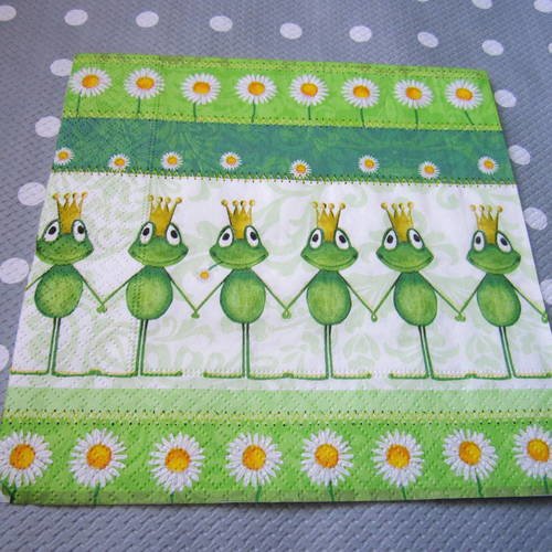 Serviette en papier grenouilles / petites fleurs (206) 