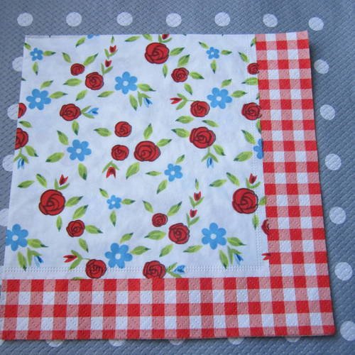 Serviette en papier petites fleurs / vichy rouge (197) 