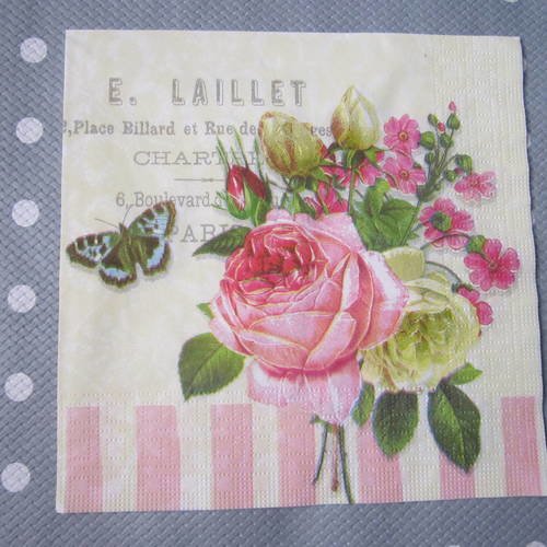 Serviette en papier rose / fleurs / papillon (167) 