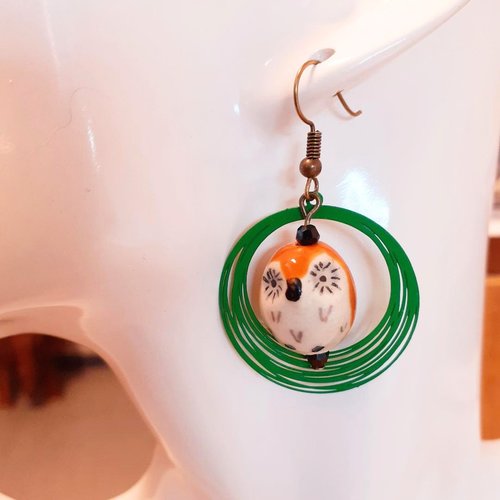 Boucles d'oreilles automne hiver, hiboux chouettes en porcelaine. bijou à offrir.