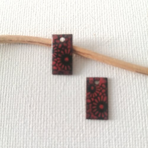 2 pendentif rectangle noir et rouge 13mm×7mm