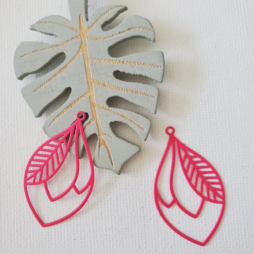 2 estampes feuille rose fuschia