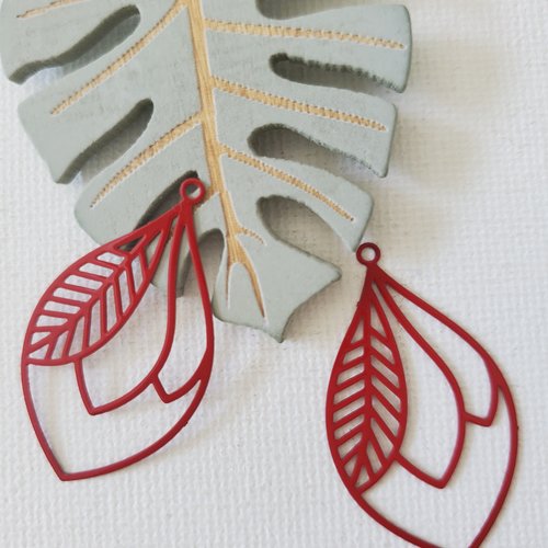 2 estampes feuille rouge