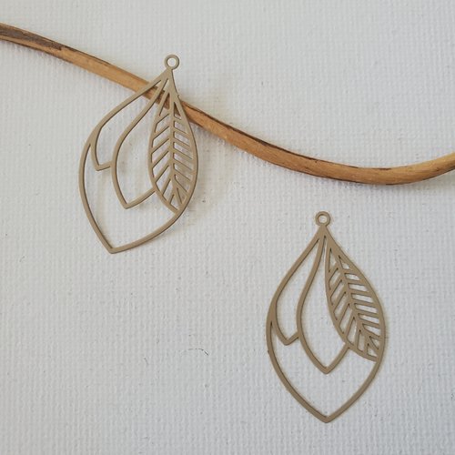 2 estampes feuille marron clair