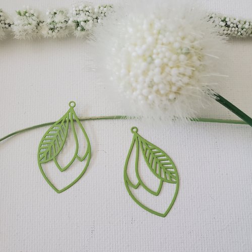 2 estampes feuille verte