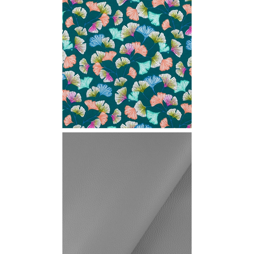 Sac besace simili cuir gris souris et tissu enduit ginkgo pour elodie b.