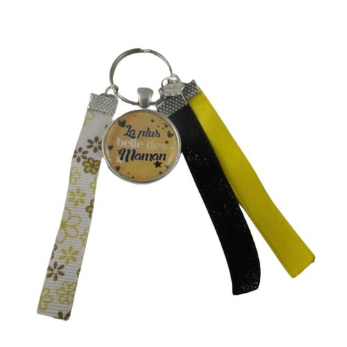 Porte clés noir et jaune "la plus belle des maman"