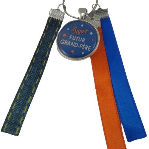 Porte clés orange et bleu "super futur grand-père"