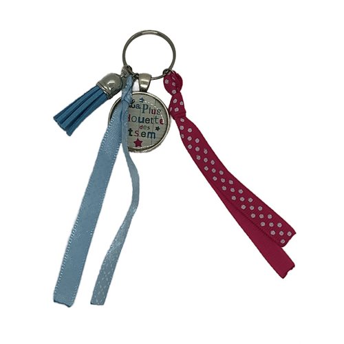 Porte clés rose et bleu "la plus chouette des atsem"