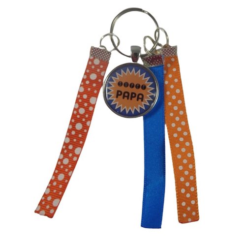 Porte clés orange et bleur "super papa"