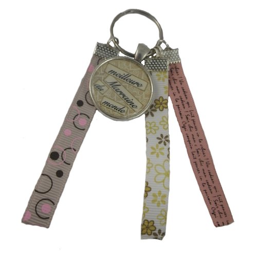 Porte clés beige et rose "meilleure marraine du monde"