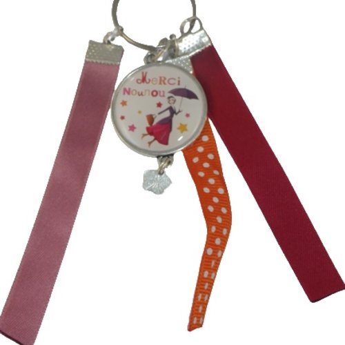 Porte clés orange, rose et rouge "merci nounou"