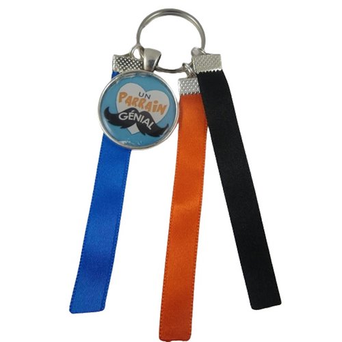Porte clés bleu et orange "un parrain génial"