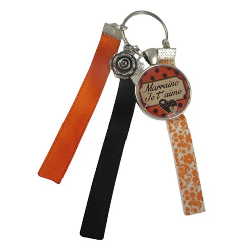Porte clés orange et noir "marraine je t'aime"