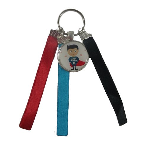 Porte clés rouge et bleu "super papa"