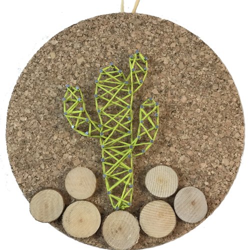 Tableau liège et cactus en string art