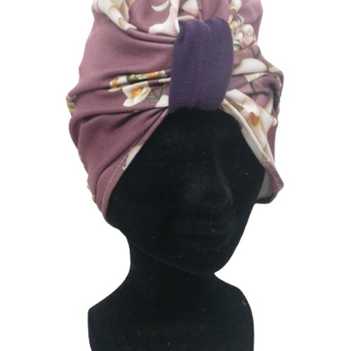 Bonnet turban de chimio rose et fleurs