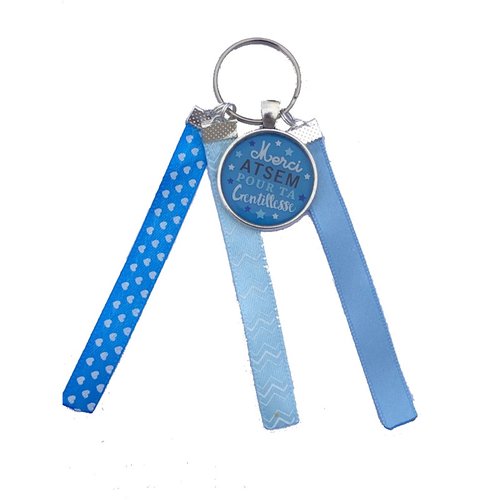 Porte clés bleu "merci atsem pour ta gentillesse"