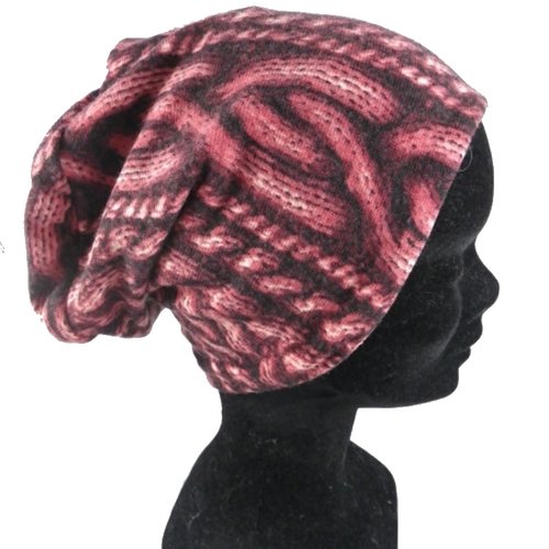 Bonnet noir et rose motif effet tricot