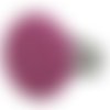 Bague argentée tissu rose fuchsia à pois blancs