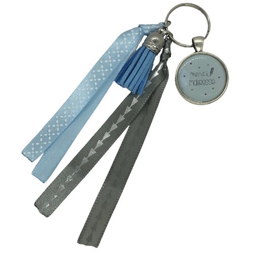 Porte clés bleu et gris "merci maîtresse"