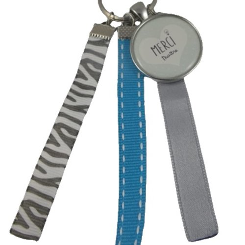 Porte clés bleu et gris "merci maître"