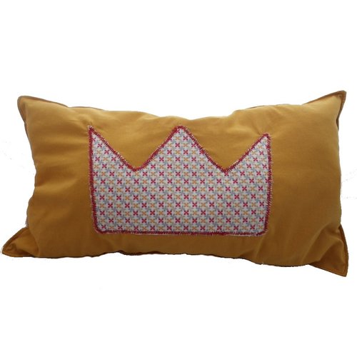 Coussin couronne jaune moutarde