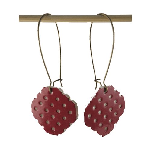 Boucles d'oreilles bronze et vinyle perforé rouge