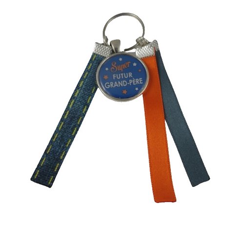 Porte clés orange et bleu "super futur grand-père"