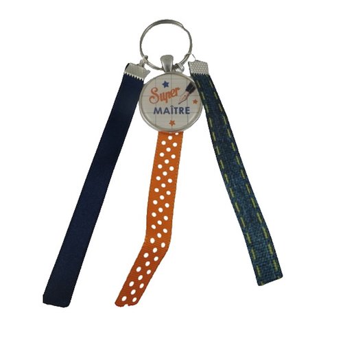 Porte clés bleu et orange "super maître"