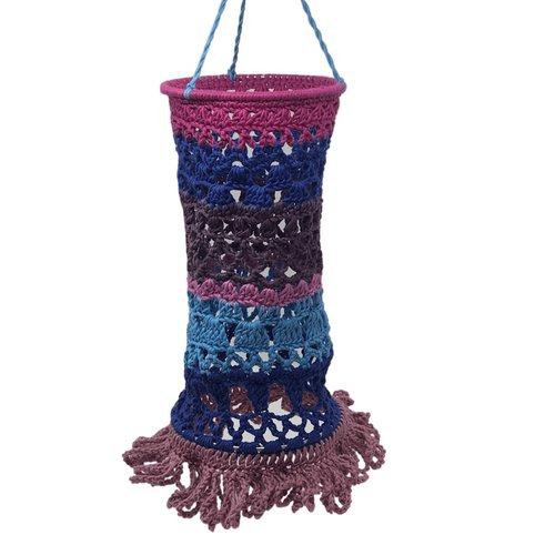 Lampion / lanterne rose, mauve et bleu au crochet