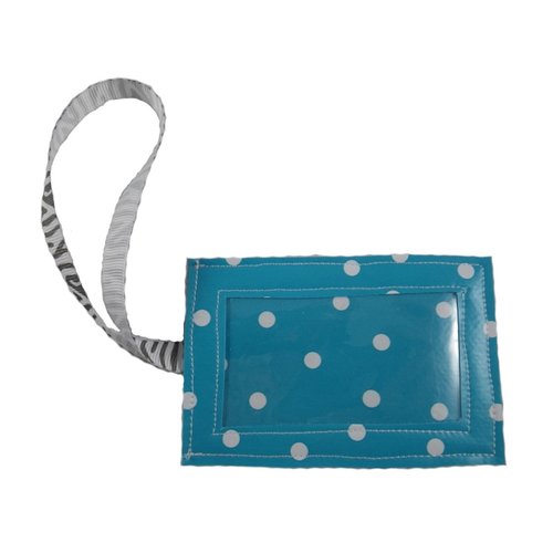 Etiquette bleue turquoise à pois pour bagages