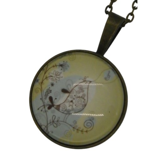 Collier / sautoir bronze et cabochon oiseau
