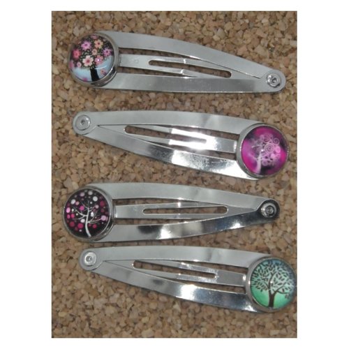 Lot de 4 barrettes argentées motif arbres