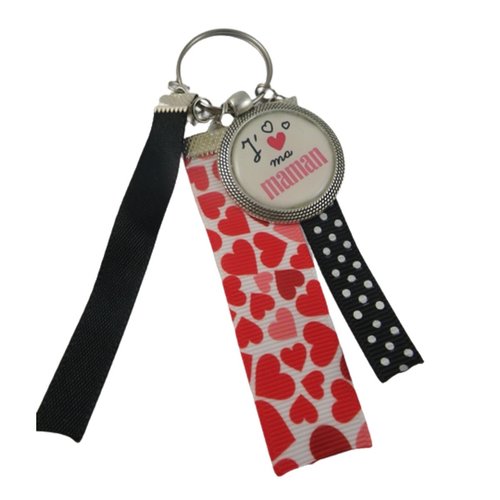 Porte clés "je t'aime ma maman" noir et rouge