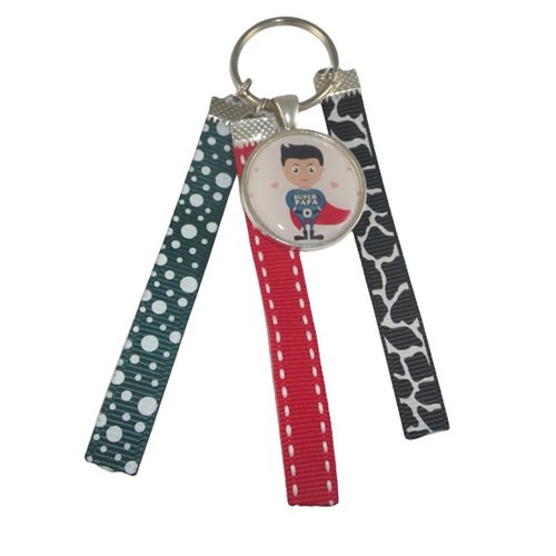 Porte clés rouge et vert "super papa"