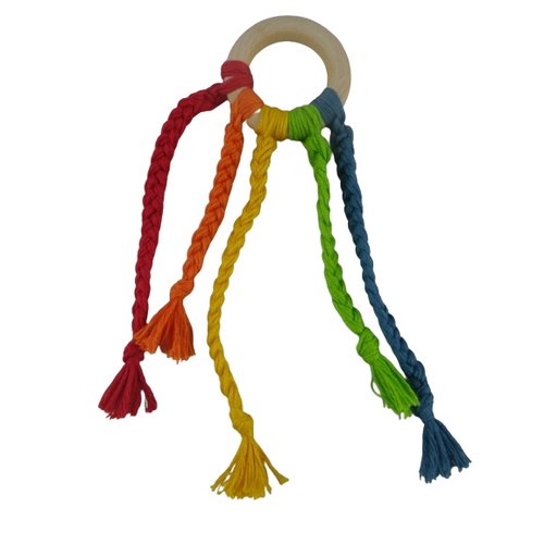 Hochet de dentition tresses multicolores inspiration montessori