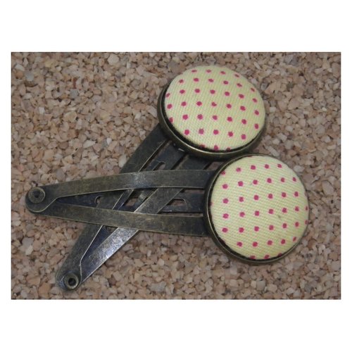 Lot de 2 barrettes bronze de couleur jaune à pois roses
