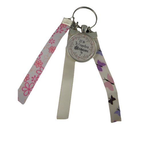 Porte clés rose et violet "et si je t'appelais marraine ?"
