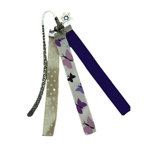 Marque page argenté papillons violet et beige