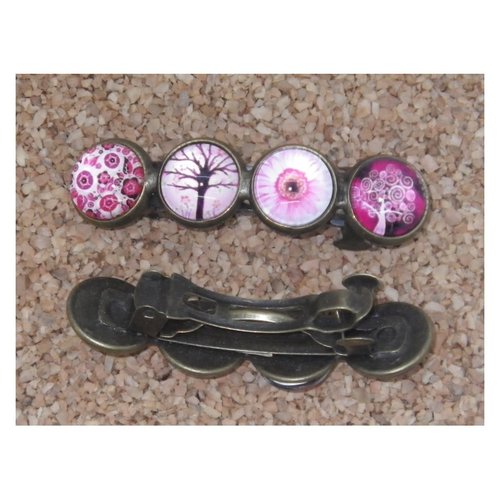 Barrette bronze et cabochons roses