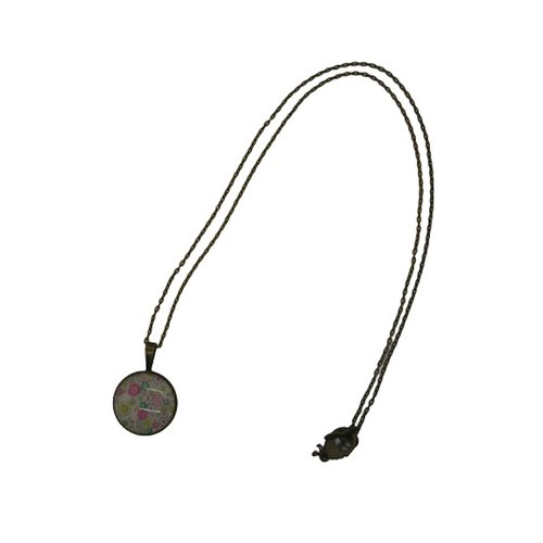 Collier / sautoir bronze et cabochon liberty rose et vert