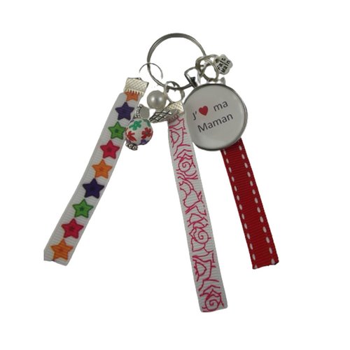 Porte clés rouge et multicolore "j'aime ma maman"