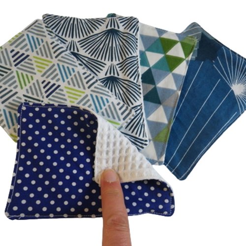 Lot de 5 lingettes démaquillantes / lingettes bébé bleues / vertes