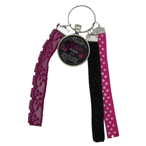 Porte clés rose et noir "merci atsem pour ta gentillesse"