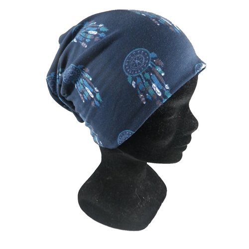 Bonnet chimio bleu motif attrape-rêves