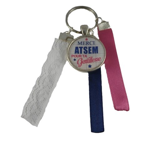 Porte clés rose et bleu "merci atsem pour ta gentillesse"