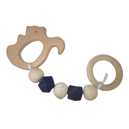 Anneau de dentition écureuil violet et bois inspiration montessori