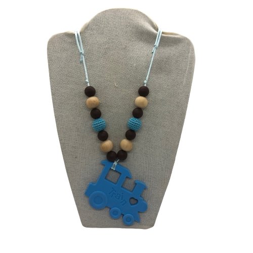 Collier de portage / allaitement train marron et bleu