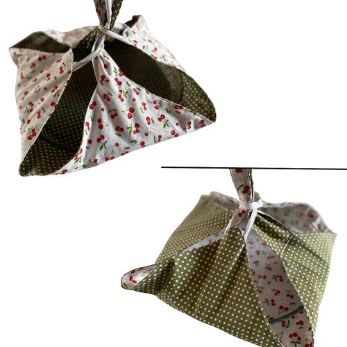 Sac à tarte réversible cerises et carreaux verts